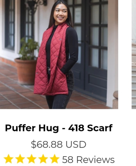 Puffer Hug 418 Scarf. Three pocket puffer scarf, vest - Picture 2 of 11